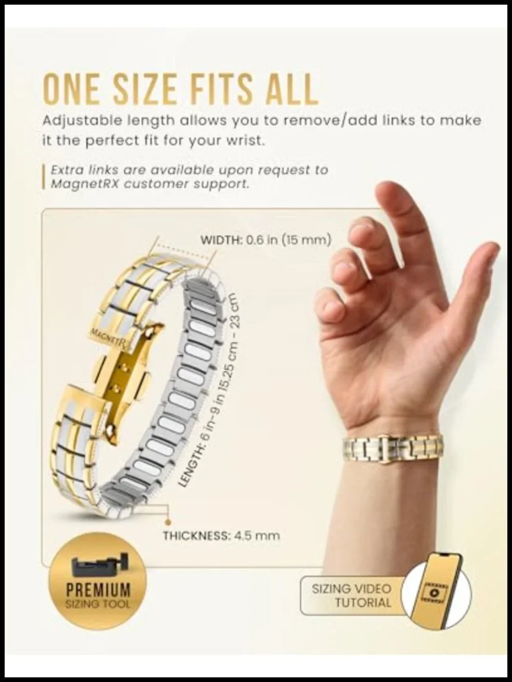 Men's Magnetic Bracelet - EllipseMAX 5,000 Gauss - Premium Titanium, Adjustable